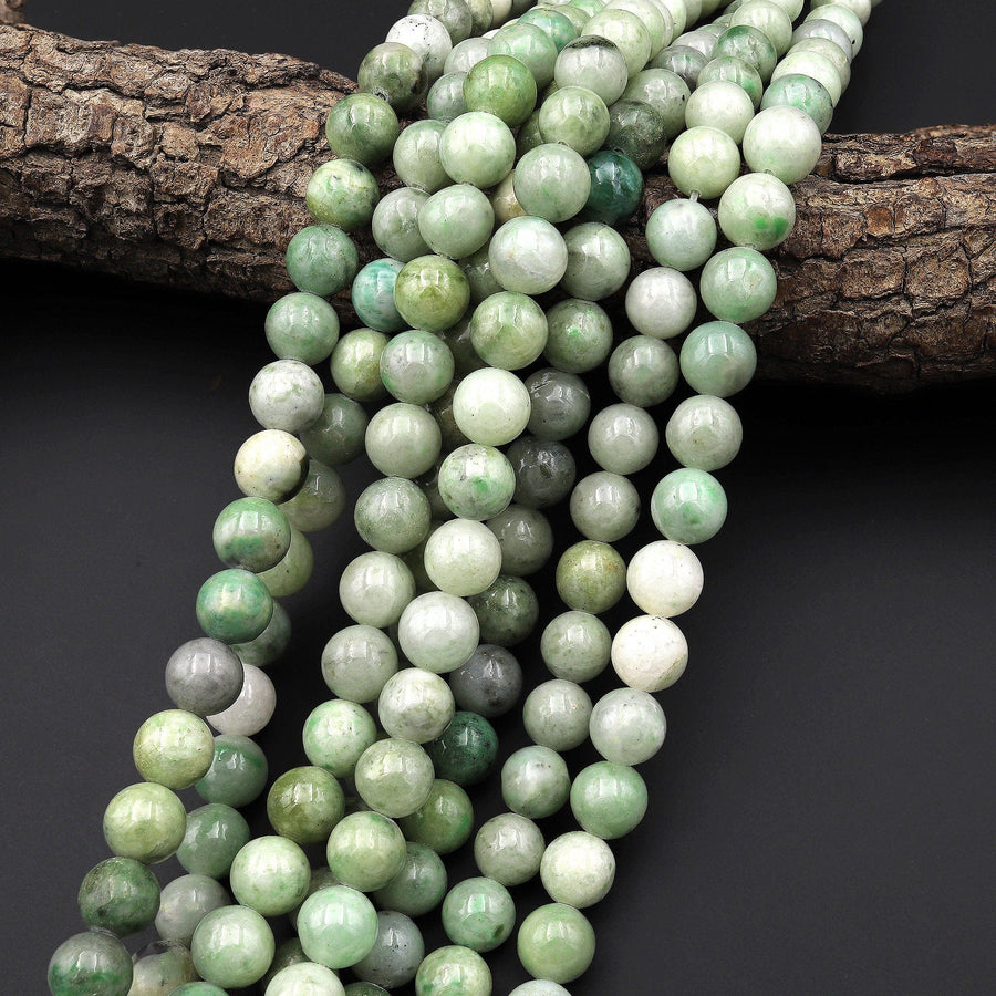 Natural Burma Jadeite Beads 10mm Round Real Genuine Green Gemstone 15.5" Strand