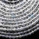 AA Faceted Natural White Topaz 3mm 4mm Round Beads Micro Diamond Cut Gemstone Real Genuine Gemstone 15.5" Strand