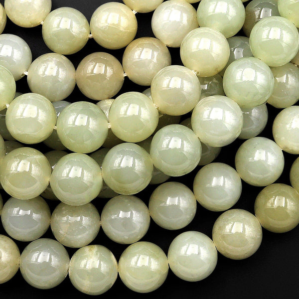 Real Genuine Natural Soft Green Hetian Jade 10mm Smooth Round Beads 15.5" Strand