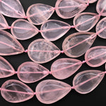 AAA Large Faceted Natural Madagascar Pink Rose Quartz Teardrop Beads Vertically Drilled 15.5" Strand