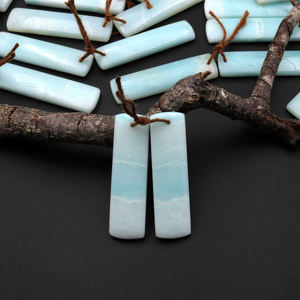 Drilled Natural Blue Amazonite Earring Pair Matched Drilled Gemstone Rectangle Beads A3