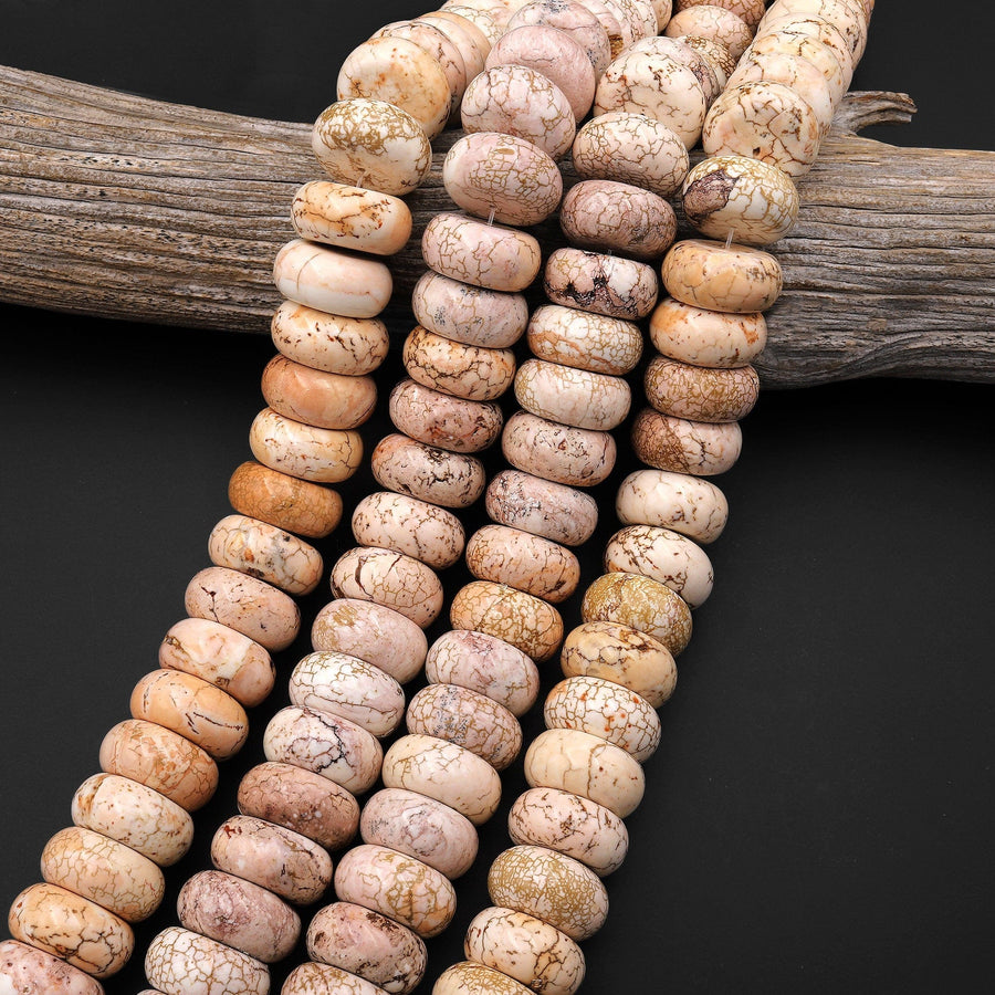 Large Natural White Turquoise Magnesite Beads Rare Red Iron Matrix 24mm Smooth Rondelle Wheel 15.5" Strand