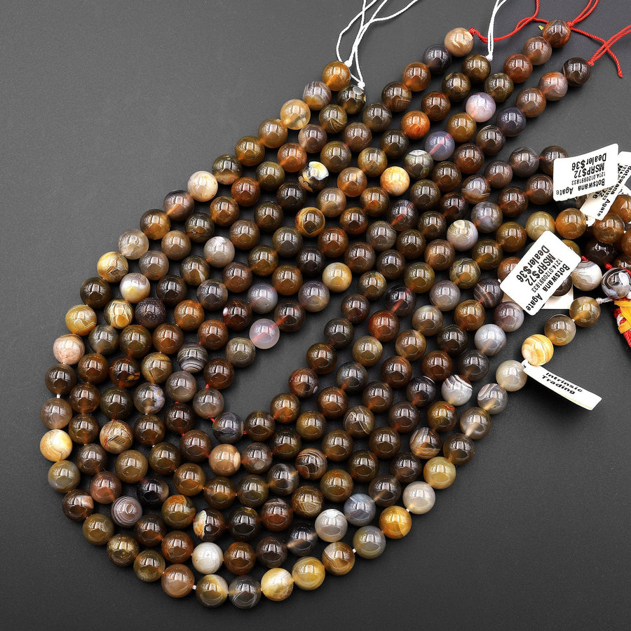 Natural Cognac Brown Botswana Agate 10mm Round Beads 15.5" Strand