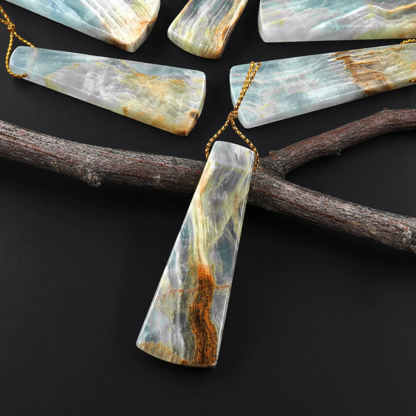 Natural Argentina Lemurian Aquatine Blue Calcite Pendant Trapezoid Side Drilled Gemstone A2
