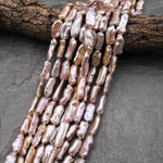 Iridescent Natural Pink Biwa Stick Pearl Freshwater 15.5" Strand