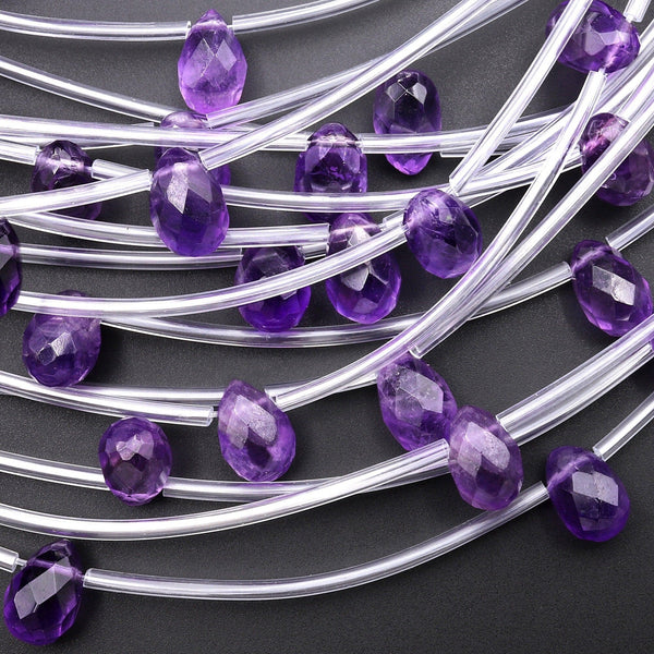 AAA Faceted Natural Purple Amethyst Teardrop Briolette Gemstone Beads