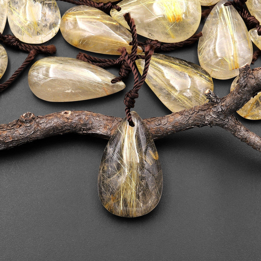 Natural Golden Rutilated Rutile Quartz Teardrop Pendant A3