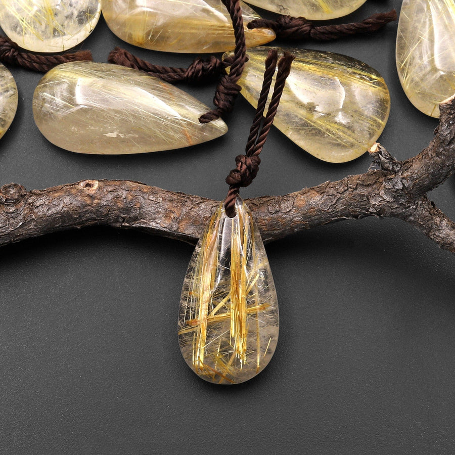 Natural Golden Rutilated Rutile Quartz Teardrop Pendant A4