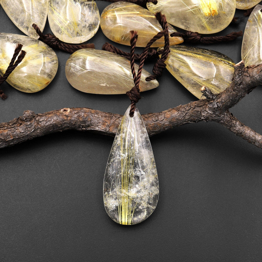 Natural Golden Rutilated Rutile Quartz Teardrop Pendant A5