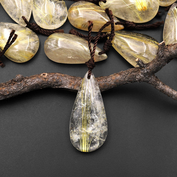 Natural Golden Rutilated Rutile Quartz Teardrop Pendant A5