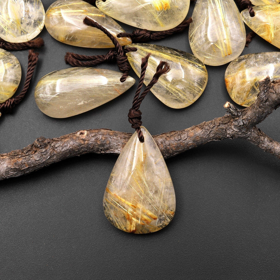 Natural Golden Rutilated Rutile Quartz Teardrop Pendant A6