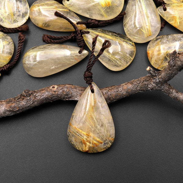Natural Golden Rutilated Rutile Quartz Teardrop Pendant A6