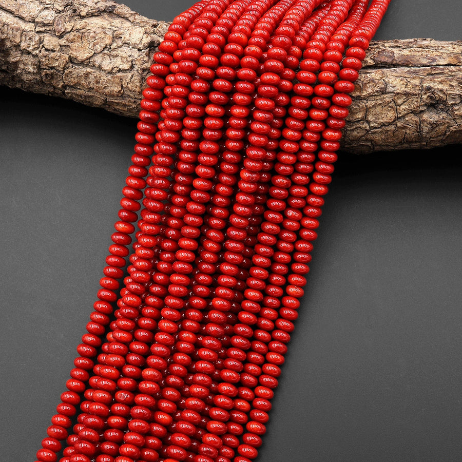 Genuine Red Bamboo Coral Smooth Rondelle Beads 4mm 6mm 15.5" Strand