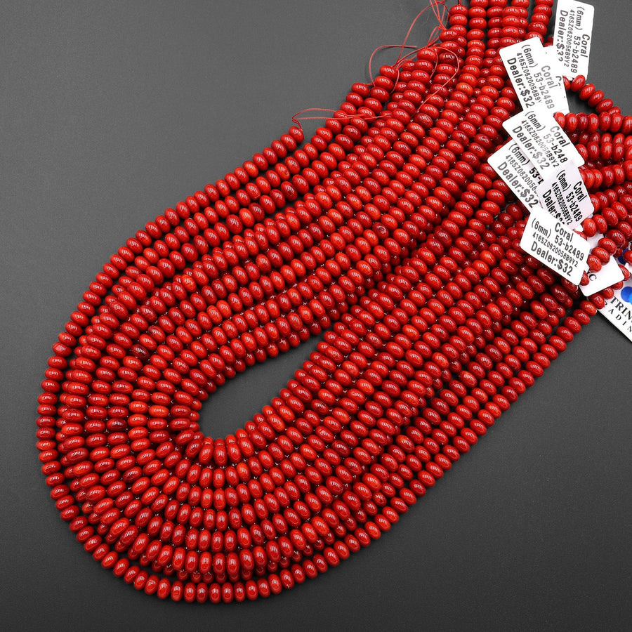 Genuine Red Bamboo Coral Smooth Rondelle Beads 4mm 6mm 15.5" Strand
