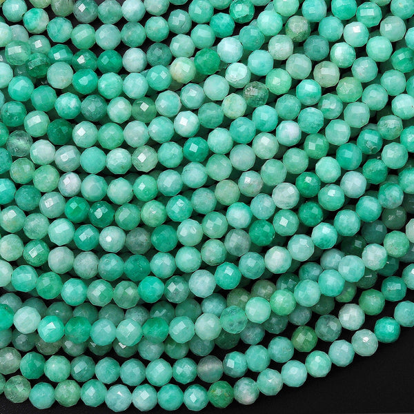 AAA Real Genuine Natural Colombia Green Emerald Gemstone Faceted 4mm Round Beads Laser Diamond Cut Gemstone May Birthstone 15.5" Strand