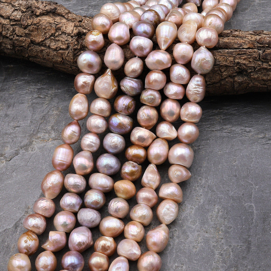 Large Genuine Freshwater Baroque Pearl Shimmery Iridescent Mauve Pink 15.5" Strand