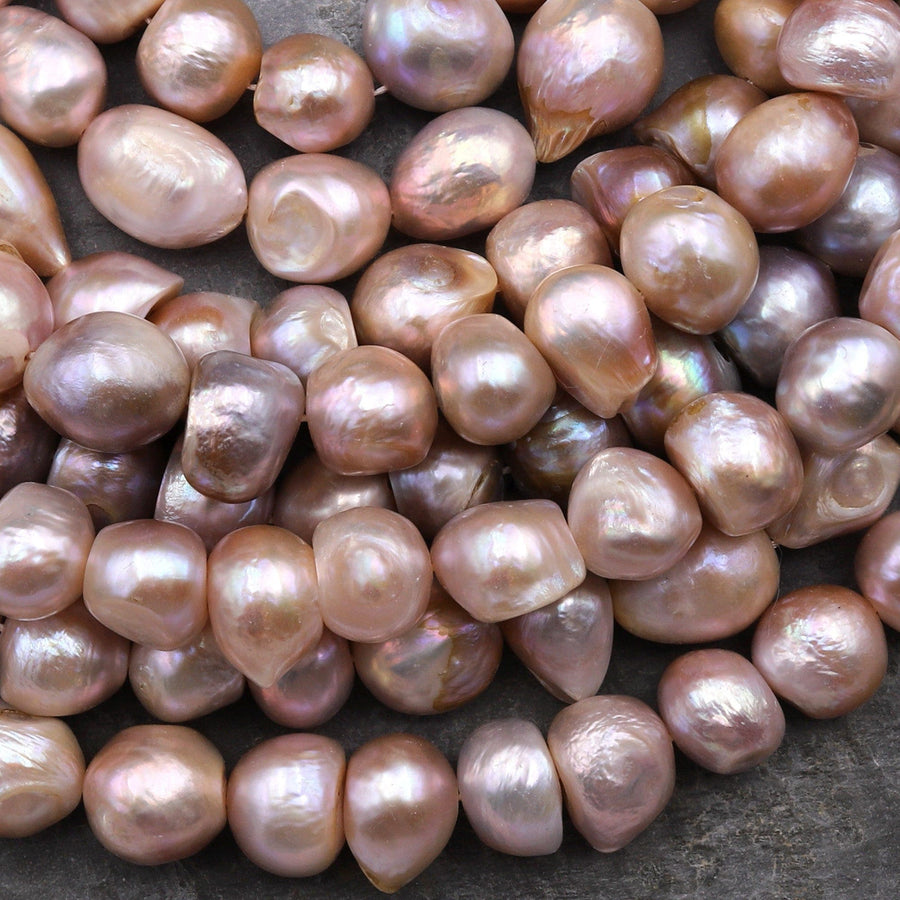 Large Genuine Freshwater Baroque Pearl Shimmery Iridescent Mauve Pink 15.5" Strand