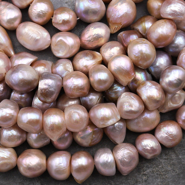Large Genuine Freshwater Baroque Pearl Shimmery Iridescent Mauve Pink 15.5" Strand