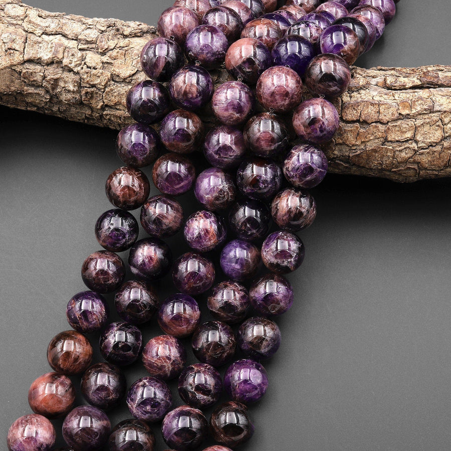 Rare Natural Black Phantom Purple Amethyst 14mm Round Beads Genuine Re ...