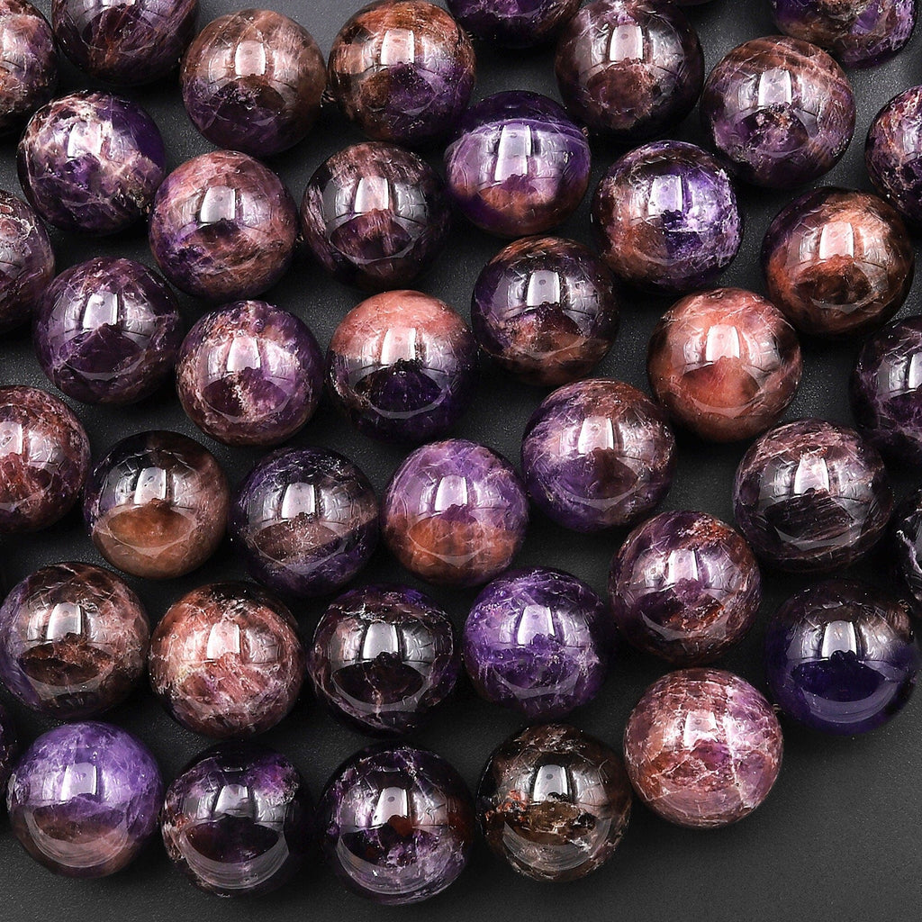 Rare Natural Black Phantom Purple Amethyst 14mm Round Beads Genuine Real Amethyst Gemstone Beads 15.5" Strand
