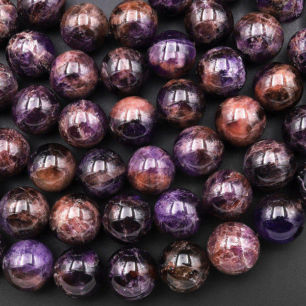 Rare Natural Black Phantom Purple Amethyst 14mm Round Beads Genuine Real Amethyst Gemstone Beads 15.5" Strand