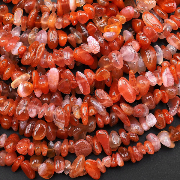 Rare Natural Moroccan Red Agate Freeform Chip Pebble Beads Gemstone 15.5" Strand