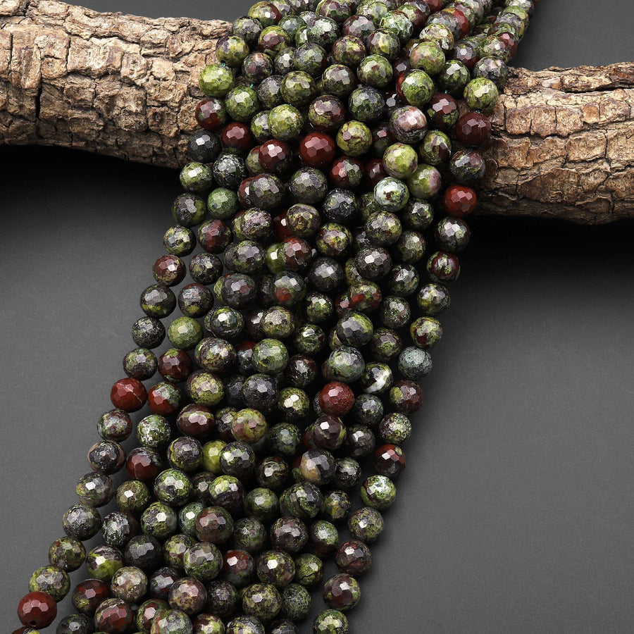 Faceted Natural Dragon Blood Jasper 8mm Beads Earthy Red Green Stone 15.5" Strand