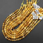 Rare Natural Golden Yellow Fluorite Round Beads Gemstone 15.5" Strand