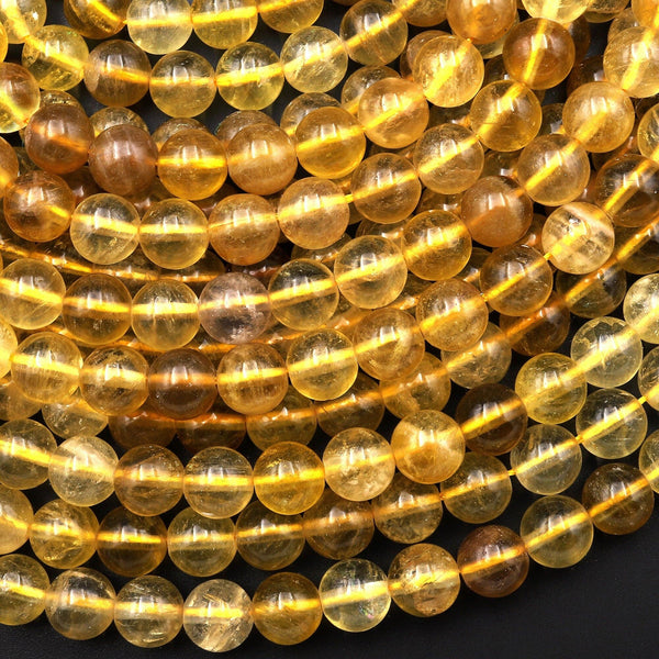 Rare Natural Golden Yellow Fluorite Round Beads Gemstone 15.5" Strand