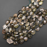 AAA Faceted Natural Green Tourmaline Rutile Quartz Beads Handcut Nuggets Healing Crystal Gemstone 15.5" Strand