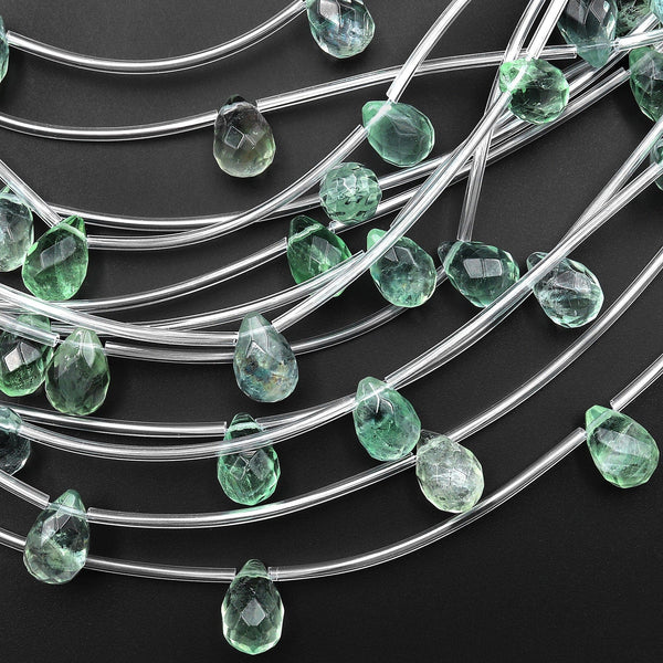 AAA Natural Green Fluorite Faceted Briolette Teardrop Beads 14x10mm Good for Earring Making 8" Strand