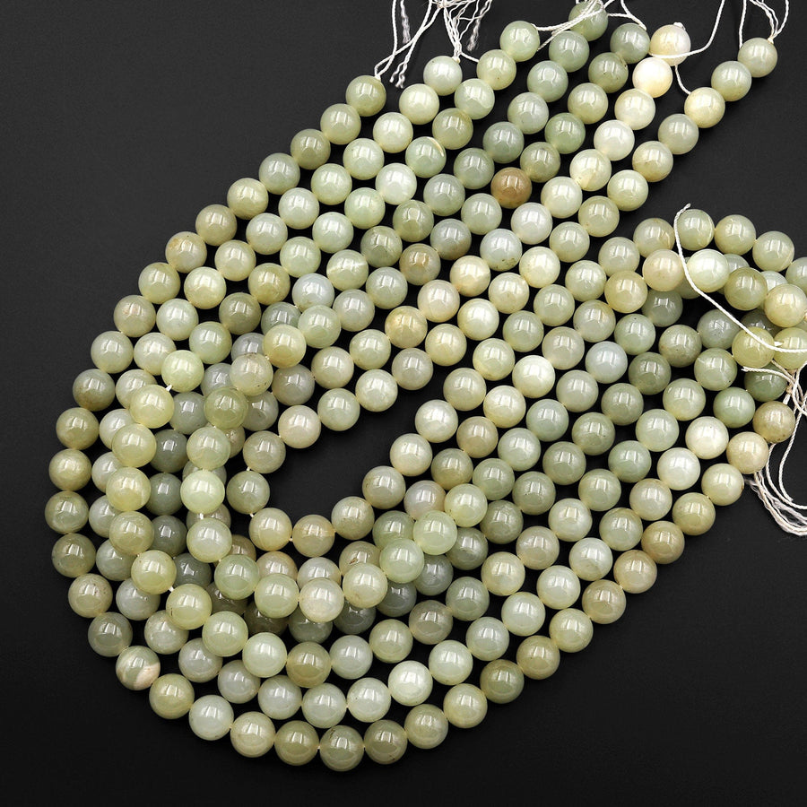 Real Genuine Natural Soft Green Hetian Jade 10mm Smooth Round Beads 15.5" Strand