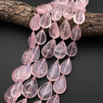AAA Large Faceted Natural Madagascar Pink Rose Quartz Teardrop Beads Vertically Drilled 15.5" Strand
