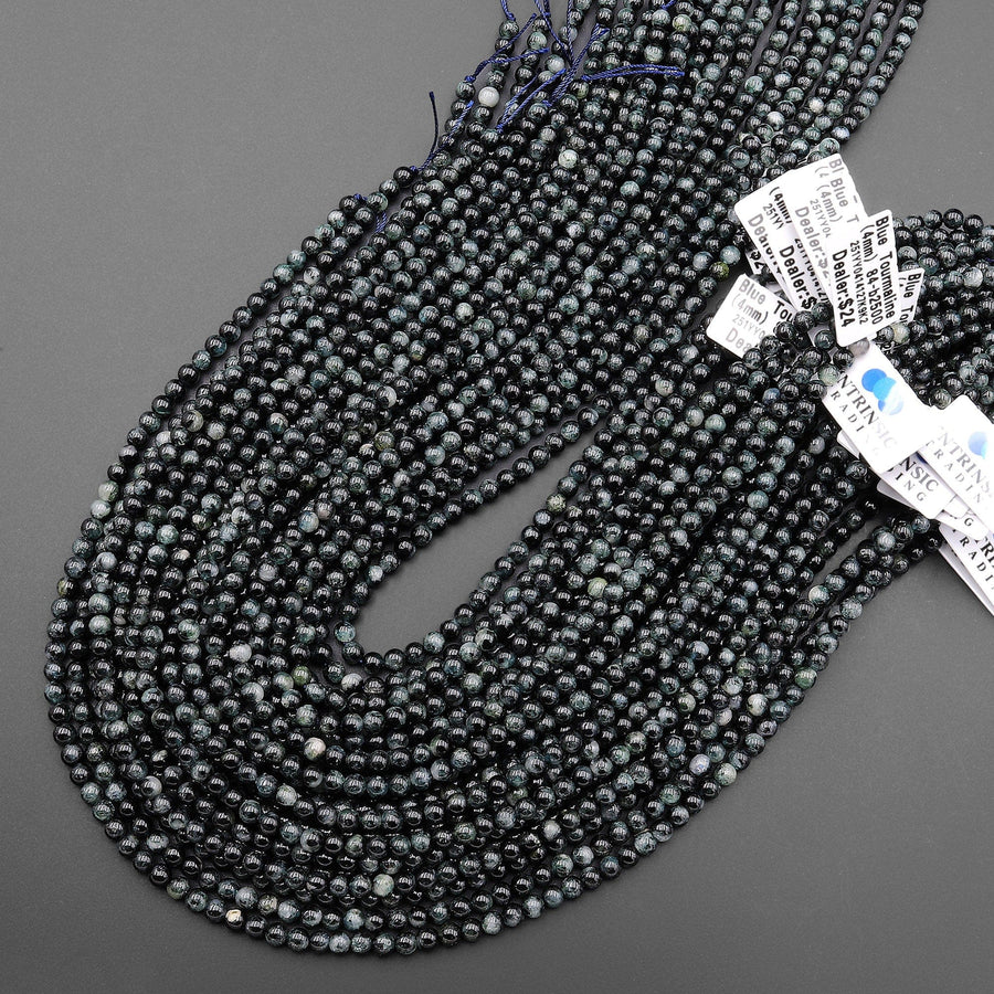 Natural Paraiba Blue Tourmaline Smooth 4mm Round Beads Indicolite Gemstone 15.5" Strand
