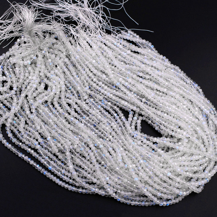 AAA Natural Blue Rainbow Moonstone 3mm 4mm Faceted Rondelle Beads