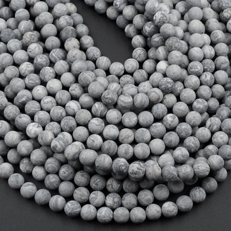 Natural Gray Maifan Stone 8mm Round Beads, Unique Gray Fossil Jasper Gemstone