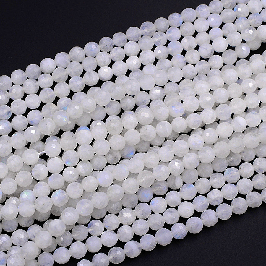 Micro Faceted Rainbow Moonstone 3mm 4mm 6mm 8mm Round Beads 15.5" Strand