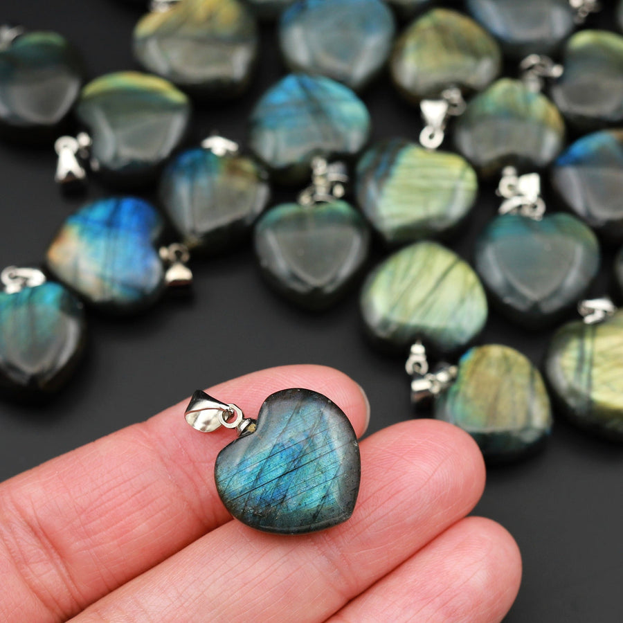 AAA Natural Labradorite Puffy Heart Pendant