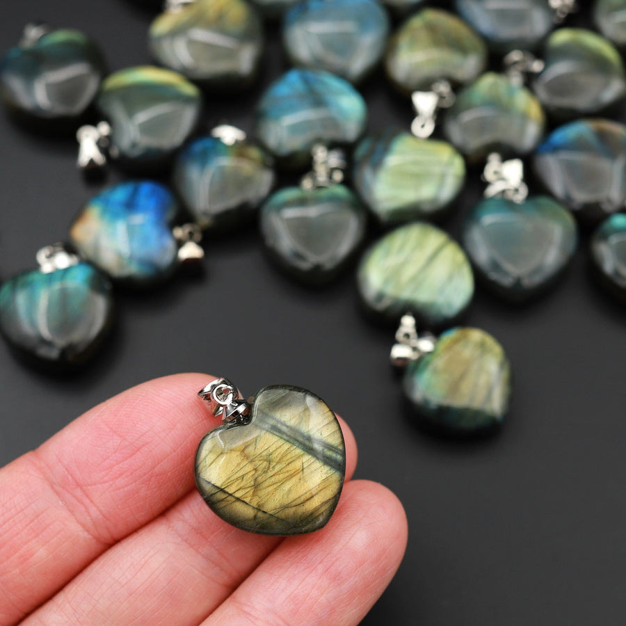 AAA Natural Labradorite Puffy Heart Pendant