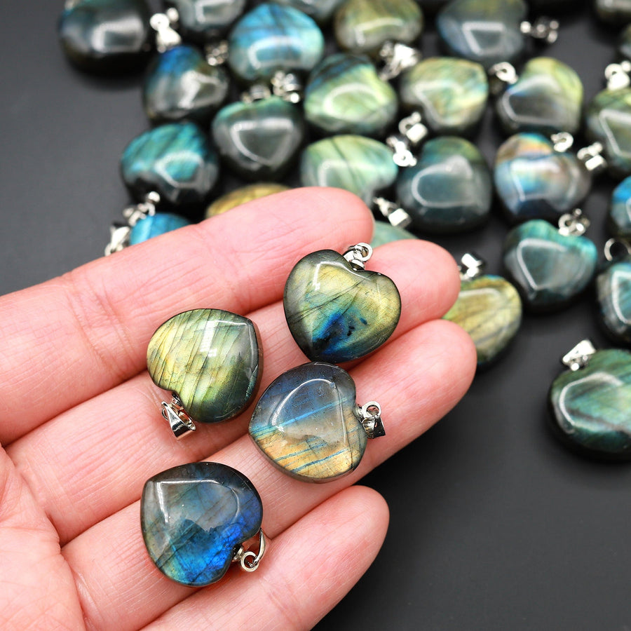 AAA Natural Labradorite Puffy Heart Pendant