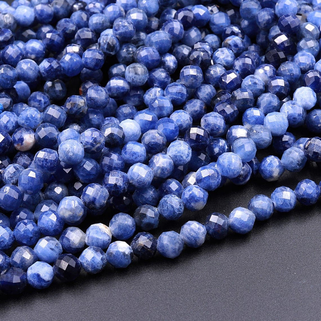 Faceted Natural Blue Sodalite 2mm 3mm 4mm 5mm 6mm Round Beads 16" Strand